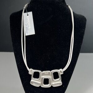 Chico's Platinum Chunky Modernist Pendant Necklace Rhinestone Statement 16" NWT